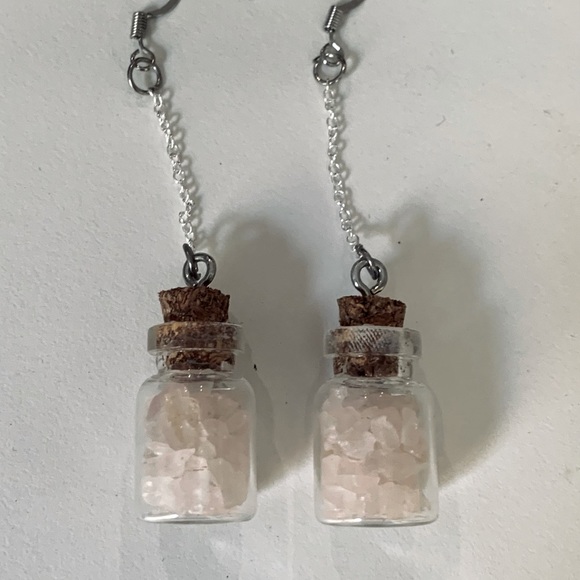 Handmade rose quartz jar earrings - Picture 1 of 2
